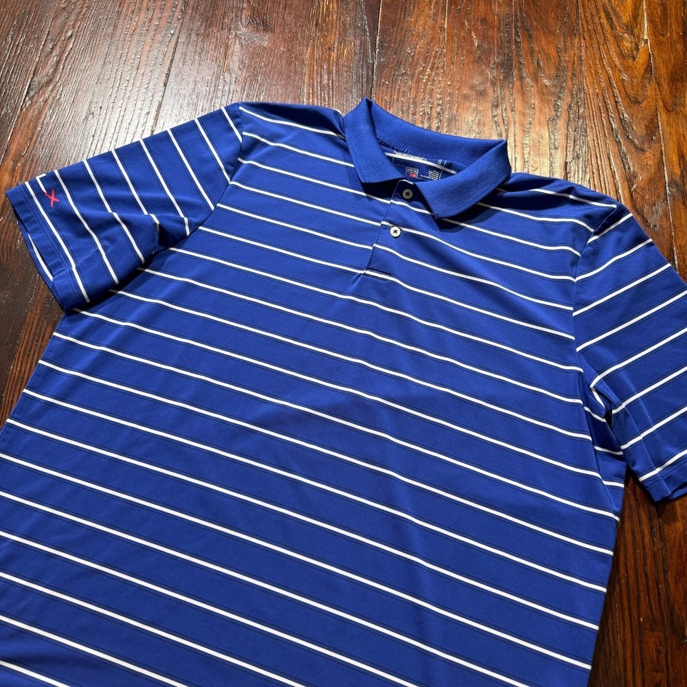 RLX Ralph Lauren Polo Shirt Mens Large Blue Stripes Performance Stretch Golf
